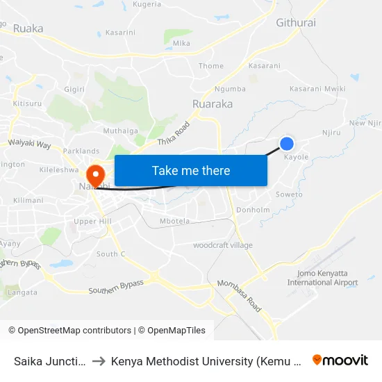 Saika Junction to Kenya Methodist University (Kemu Hub) map