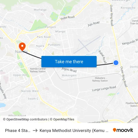 Phase 4 Stage to Kenya Methodist University (Kemu Hub) map