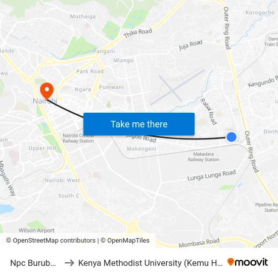 Npc Buruburu to Kenya Methodist University (Kemu Hub) map