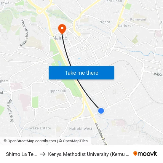 Shimo La Tewa to Kenya Methodist University (Kemu Hub) map