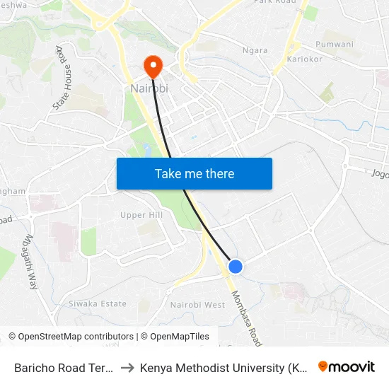 Baricho Road Terminus to Kenya Methodist University (Kemu Hub) map