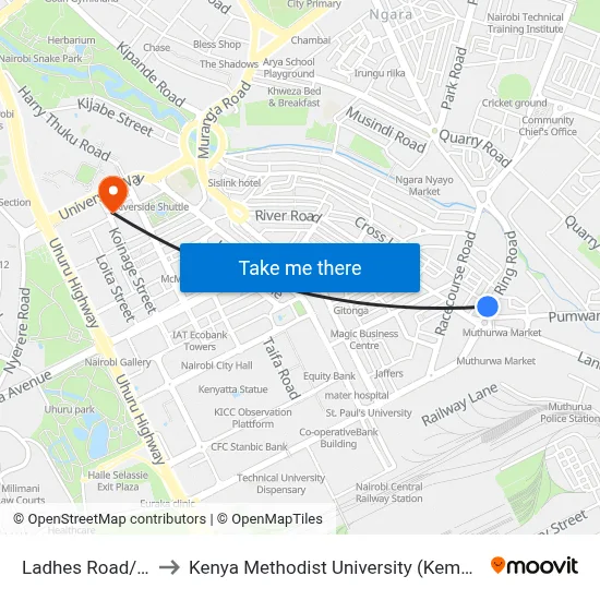 Ladhes Road/Otc to Kenya Methodist University (Kemu Hub) map