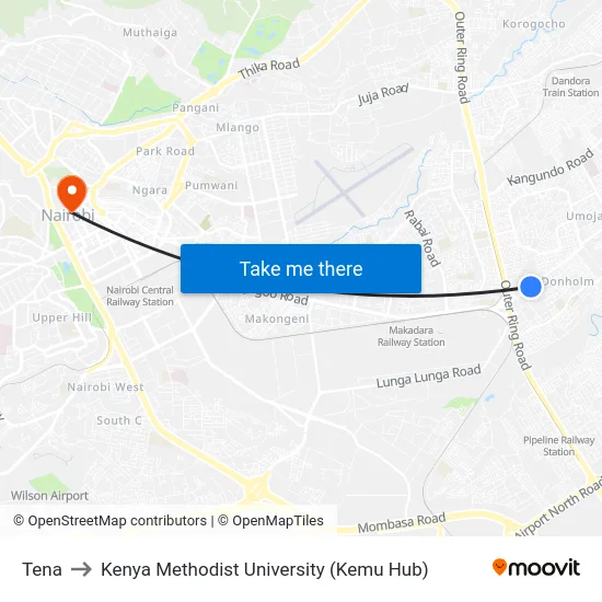 Tena to Kenya Methodist University (Kemu Hub) map