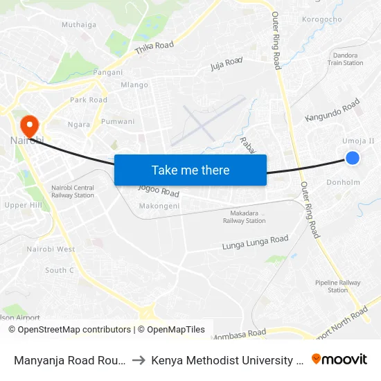 Manyanja Road Round About to Kenya Methodist University (Kemu Hub) map