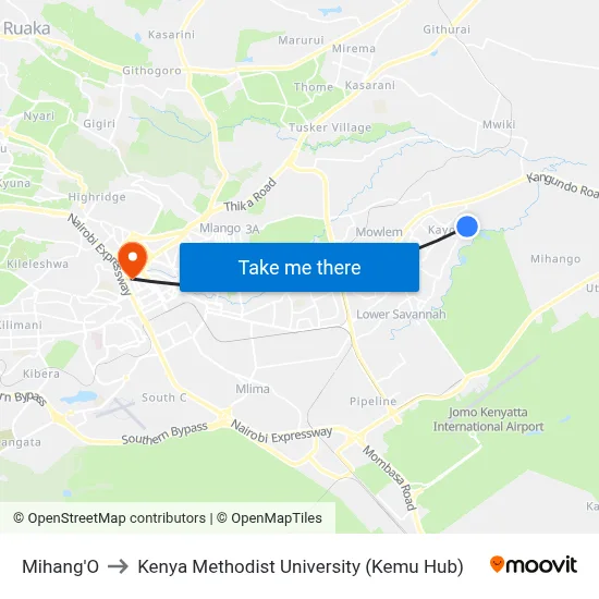 Mihang'O to Kenya Methodist University (Kemu Hub) map