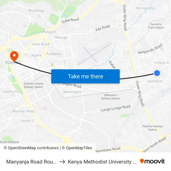 Manyanja Road Round About to Kenya Methodist University (Kemu Hub) map