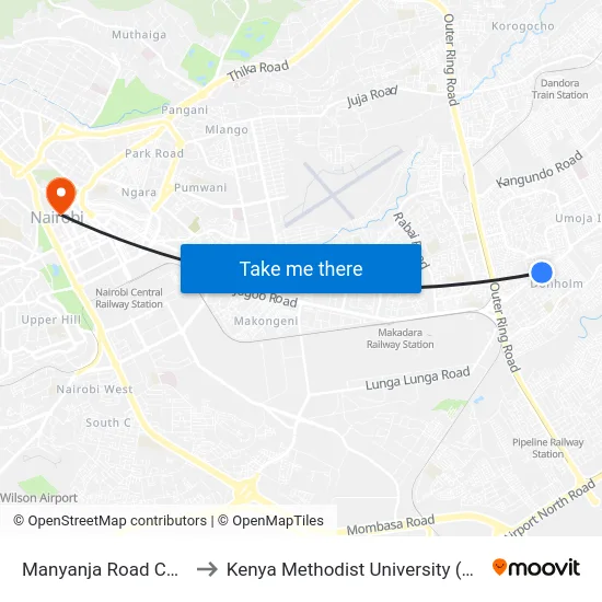 Manyanja Road Car Wash to Kenya Methodist University (Kemu Hub) map