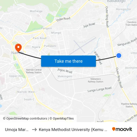 Umoja Market to Kenya Methodist University (Kemu Hub) map