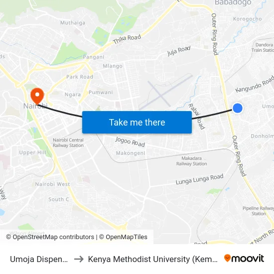 Umoja Dispensary to Kenya Methodist University (Kemu Hub) map