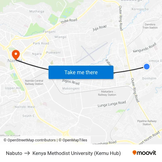 Nabuto to Kenya Methodist University (Kemu Hub) map