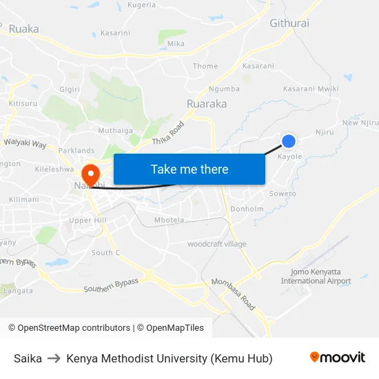 Saika to Kenya Methodist University (Kemu Hub) map