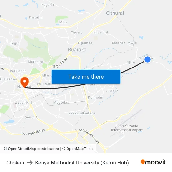 Chokaa to Kenya Methodist University (Kemu Hub) map