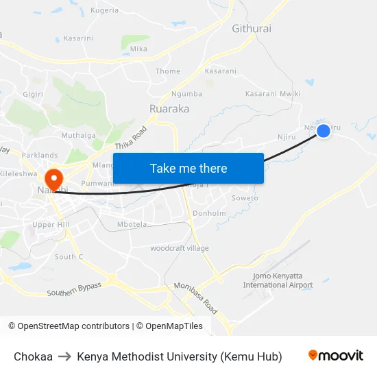Chokaa to Kenya Methodist University (Kemu Hub) map