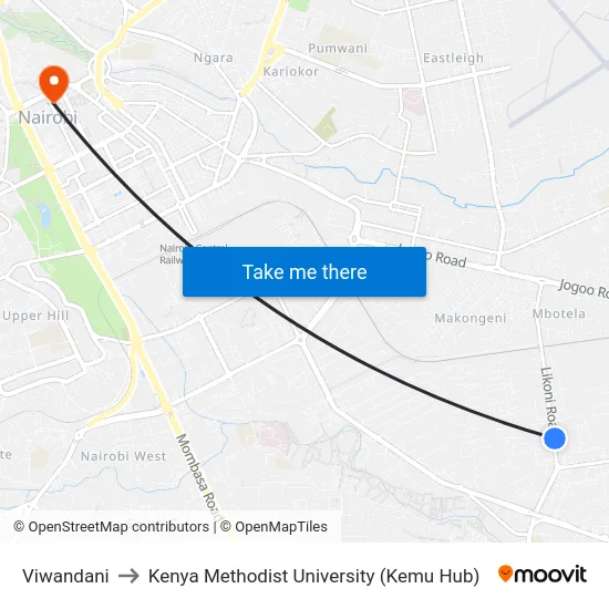 Viwandani to Kenya Methodist University (Kemu Hub) map