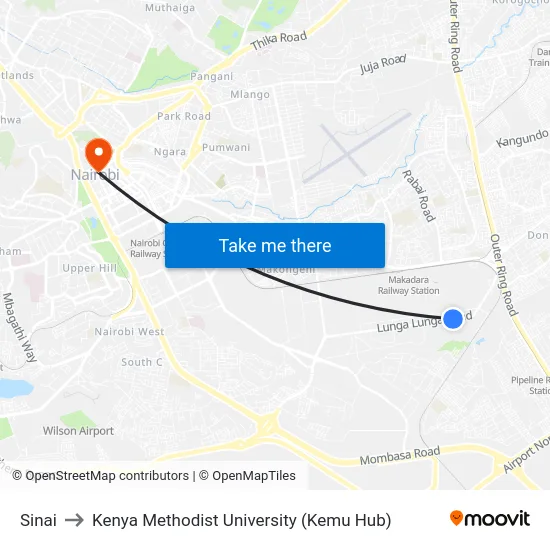 Sinai to Kenya Methodist University (Kemu Hub) map