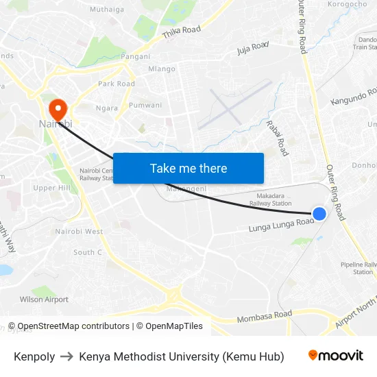 Kenpoly to Kenya Methodist University (Kemu Hub) map
