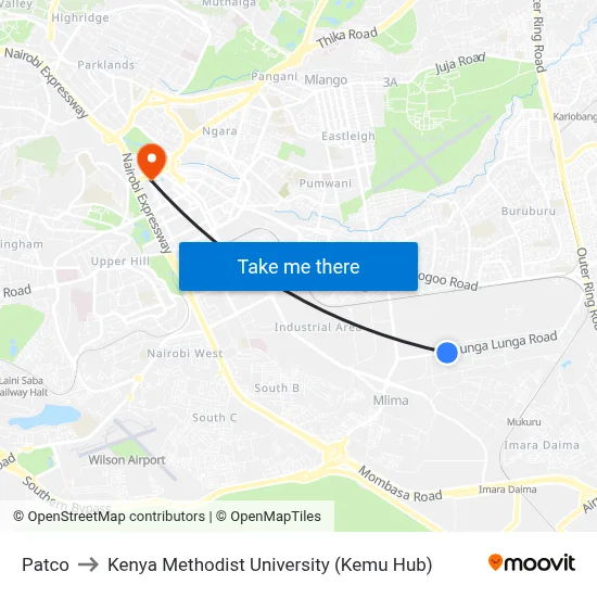 Patco to Kenya Methodist University (Kemu Hub) map