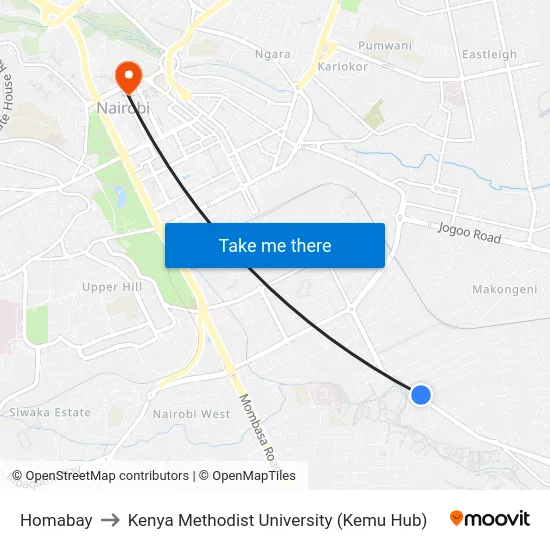 Homabay to Kenya Methodist University (Kemu Hub) map