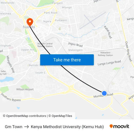 Gm Town to Kenya Methodist University (Kemu Hub) map