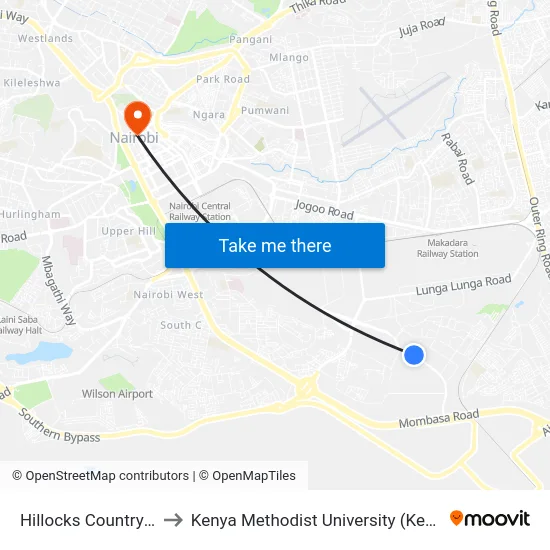 Hillocks Country Club to Kenya Methodist University (Kemu Hub) map