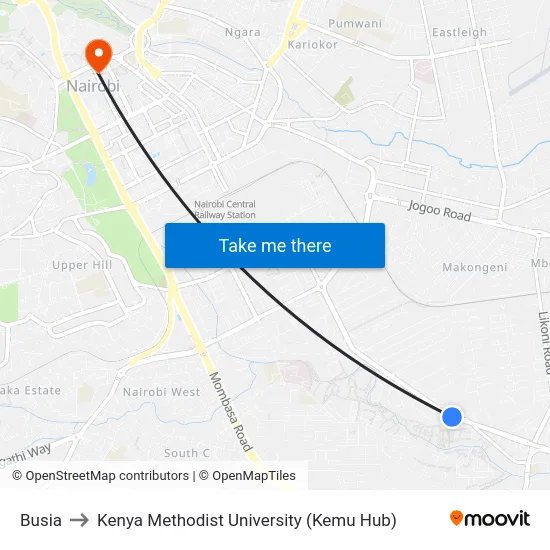 Busia to Kenya Methodist University (Kemu Hub) map