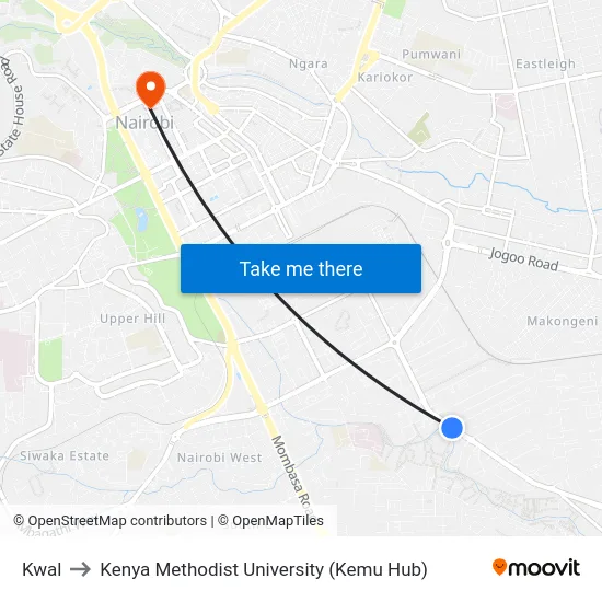 Kwal to Kenya Methodist University (Kemu Hub) map