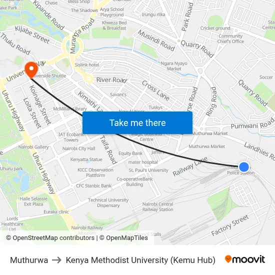 Muthurwa to Kenya Methodist University (Kemu Hub) map