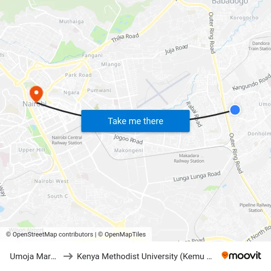 Umoja Market to Kenya Methodist University (Kemu Hub) map