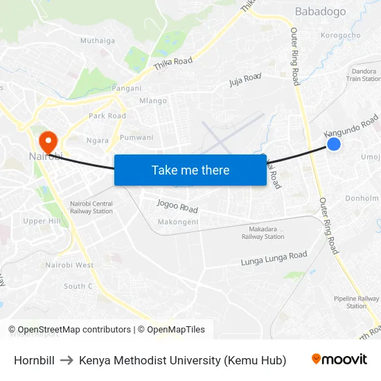 Hornbill to Kenya Methodist University (Kemu Hub) map
