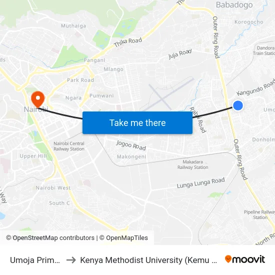 Umoja Primary to Kenya Methodist University (Kemu Hub) map