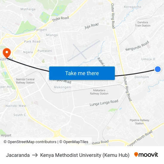 Jacaranda to Kenya Methodist University (Kemu Hub) map