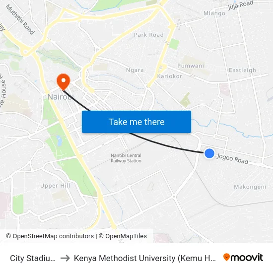 City Stadium to Kenya Methodist University (Kemu Hub) map