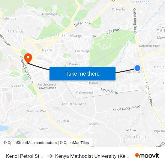 Kenol Petrol Station to Kenya Methodist University (Kemu Hub) map