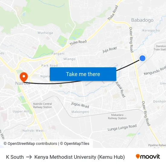 K South to Kenya Methodist University (Kemu Hub) map