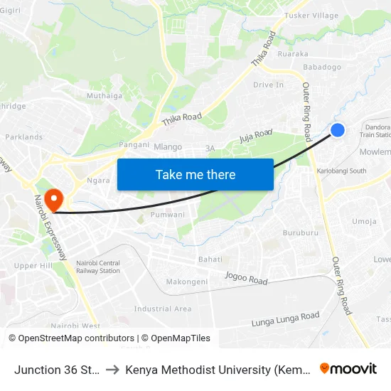 Junction 36 Stage to Kenya Methodist University (Kemu Hub) map