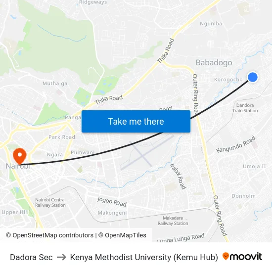 Dadora Sec to Kenya Methodist University (Kemu Hub) map