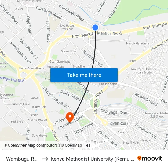 Wambugu Road to Kenya Methodist University (Kemu Hub) map