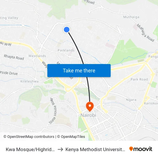 Kwa Mosque/Highridge Mwisho to Kenya Methodist University (Kemu Hub) map
