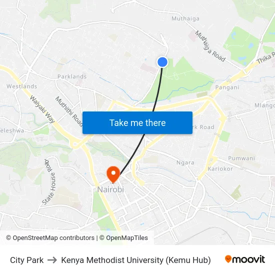 City Park to Kenya Methodist University (Kemu Hub) map