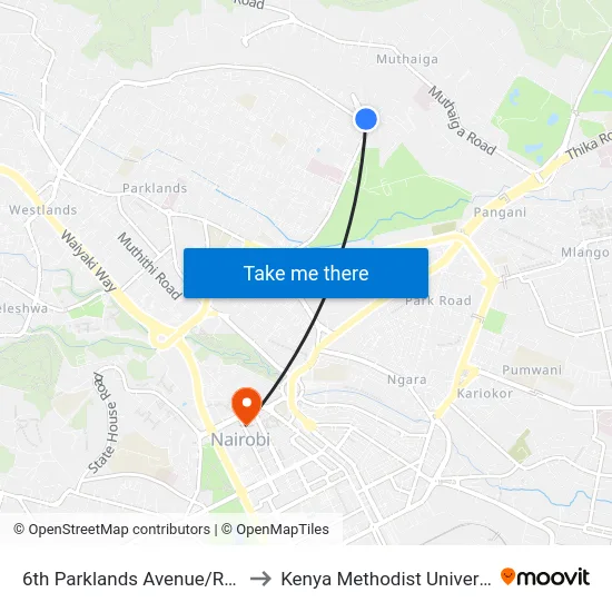 6th Parklands Avenue/Regal House/Kobil to Kenya Methodist University (Kemu Hub) map