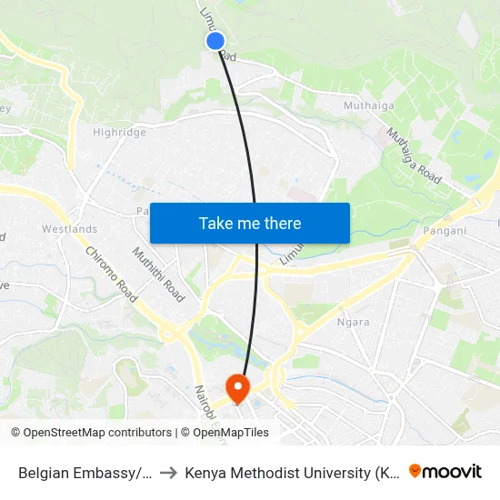 Belgian Embassy/Karura to Kenya Methodist University (Kemu Hub) map