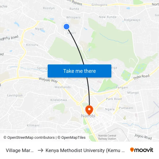 Village Market to Kenya Methodist University (Kemu Hub) map