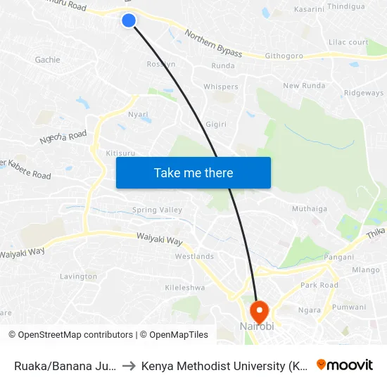 Ruaka/Banana Junction to Kenya Methodist University (Kemu Hub) map