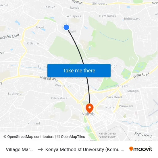 Village Market to Kenya Methodist University (Kemu Hub) map