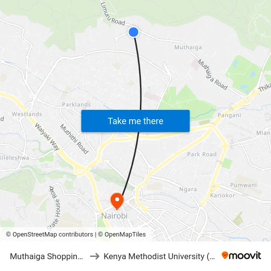 Muthaiga Shopping Centre to Kenya Methodist University (Kemu Hub) map