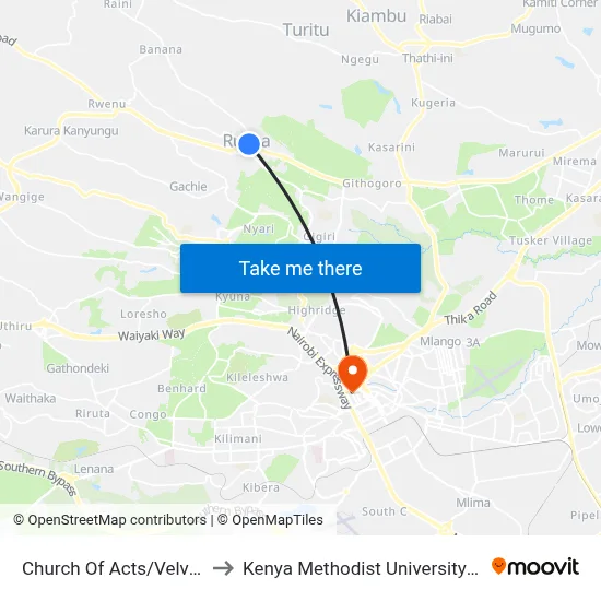 Church Of Acts/Velvet Lounge to Kenya Methodist University (Kemu Hub) map