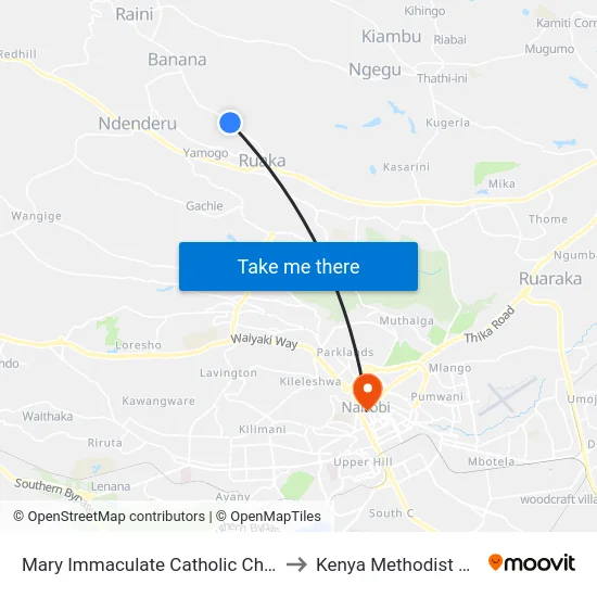 Mary Immaculate Catholic Church/Muchatha Shopping Centre to Kenya Methodist University (Kemu Hub) map