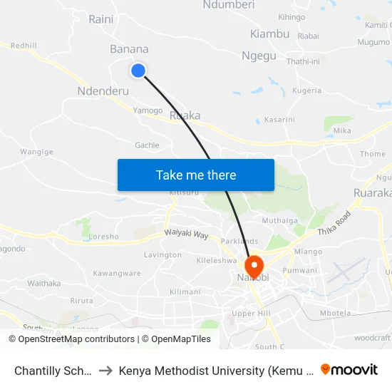 Chantilly School to Kenya Methodist University (Kemu Hub) map