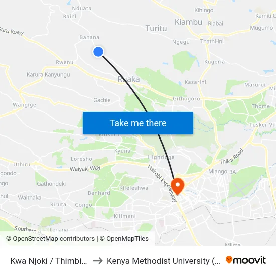 Kwa Njoki / Thimbigwa Ack to Kenya Methodist University (Kemu Hub) map
