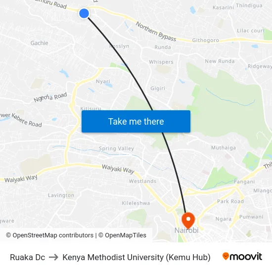 Ruaka Dc to Kenya Methodist University (Kemu Hub) map